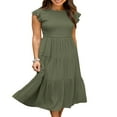 thumbnail image 4 of Femmes Flutter Manches Courtes Smocked Midi Robe d'Été Casual Tiered A-Line Robe Blanche S, 4 of 6