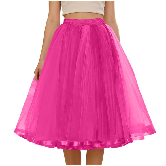 LEKWK Womens Tulle Skirt Elegant Fluffy Midi Skirt Elastic High Waist Pleated Skirt Multi Layered Mesh Flowy Lining Party Wedding Guest