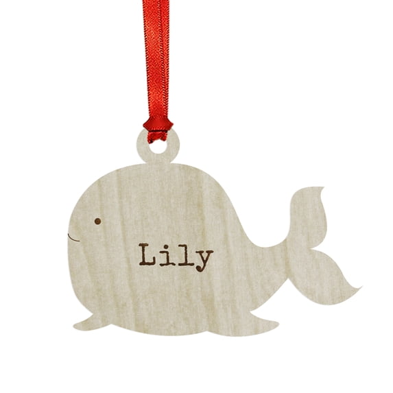 Koyal Wholesale Personalized Laser Engraved Wood Children's Christmas Ornament, Typewriter Print, Whale, 1-Pack