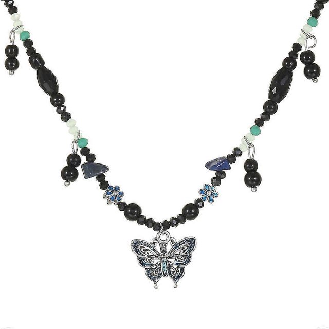 Butterfly Charm Necklace With Beads For Lady Elegant Chinese Style Butterfly