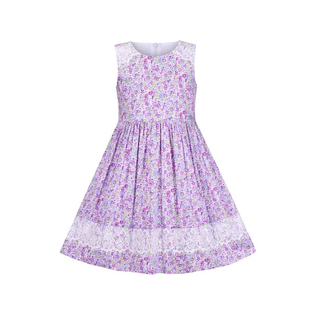 Robe Fille Vintage Violette Col Rond Sans Manches Coton Dentelle 14 Ans