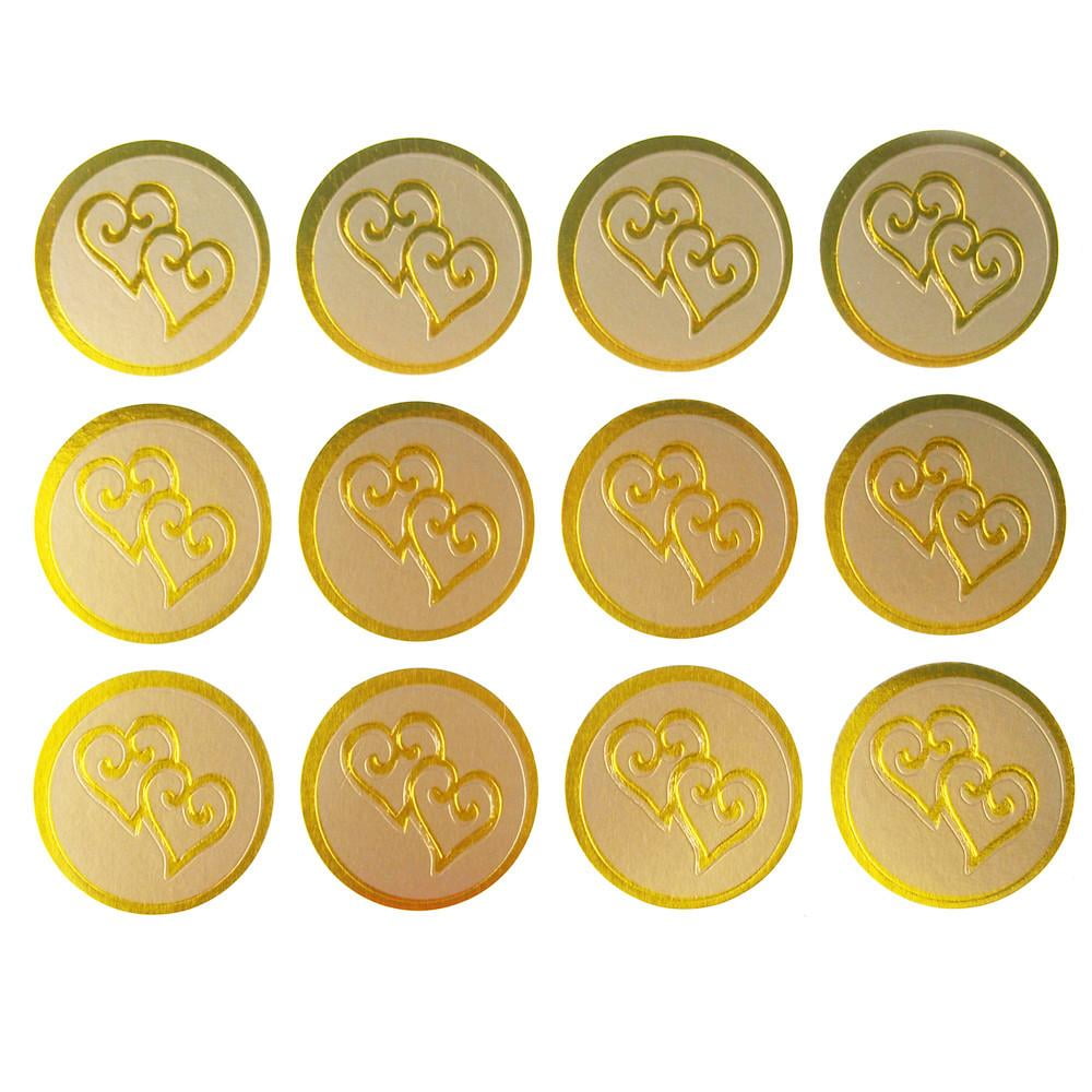100-Double Heart Gold Foil Wedding Invitation Round Envelope Stickers Seals 