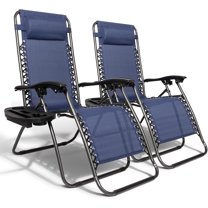 YANG2 Infinity Zero Gravity Chair, Outdoor Lounge Patio Chairs with Pillow and Utility Tray Adjustable Folding Recliner for Deck,Patio,Beach,Yard Pack 2 (Blue)