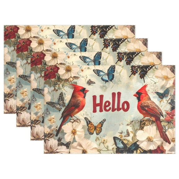 Ryvnso Placemats Set of 4 Cardinal with Hello Dining Mats Heat-Resistant Non-Slip Washable Table Mat