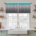 thumbnail image 2 of Turquoise Grey Ombre Tier Curtains, Teal Modern Geometric Striped Abstract Art Light Filtering Kitchen Curtains, 2Pcs Rod Pocket Half Window Treatments Panels for Sink Cafe Cabinet Camper 27.5x36In, 2 of 9