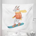 thumbnail image 1 of Goat Tapestry, Cartoon Goat on a Snowboard Wearing Pullover Scarf and Goggles in Winter Season, Fabric Wall Hanging Decor for Bedroom Living Room Dorm, 5 Sizes, Multicolor, by Ambesonne, 1 of 1