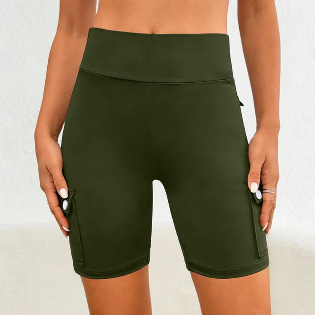TaTaai Women's Casual Solid Color Stretchy Elastic Waist Yoga Shorts Comfortable Breathable Sports Workout Shorts with Convenient Pockets for Daily and Fitness Gift