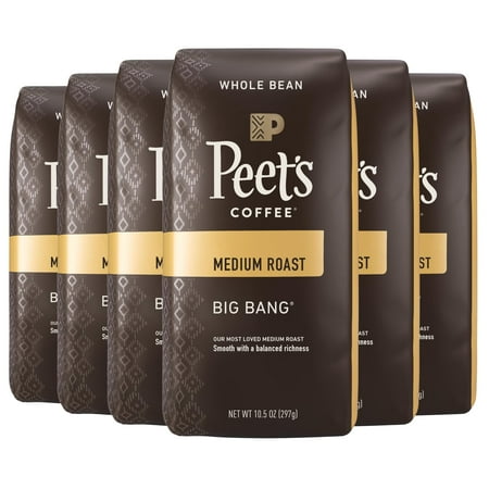 Pack of 2 - Peets Coffee, Medium Roast Whole Bean Coffee - Big Bang 63 Ounces (6 Bags Of 10.5 Ounces)