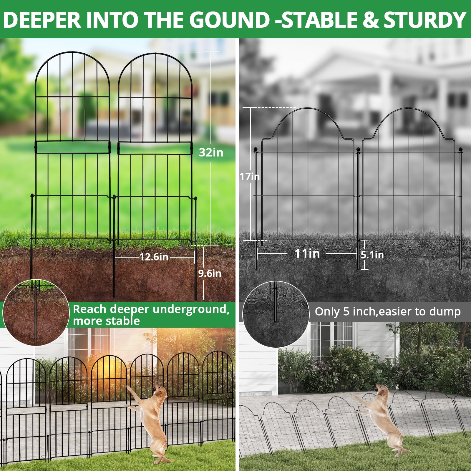 BSHAPPLUS® Garden Fence 10 Pack ,32in (H) x 11ft (L) Metal