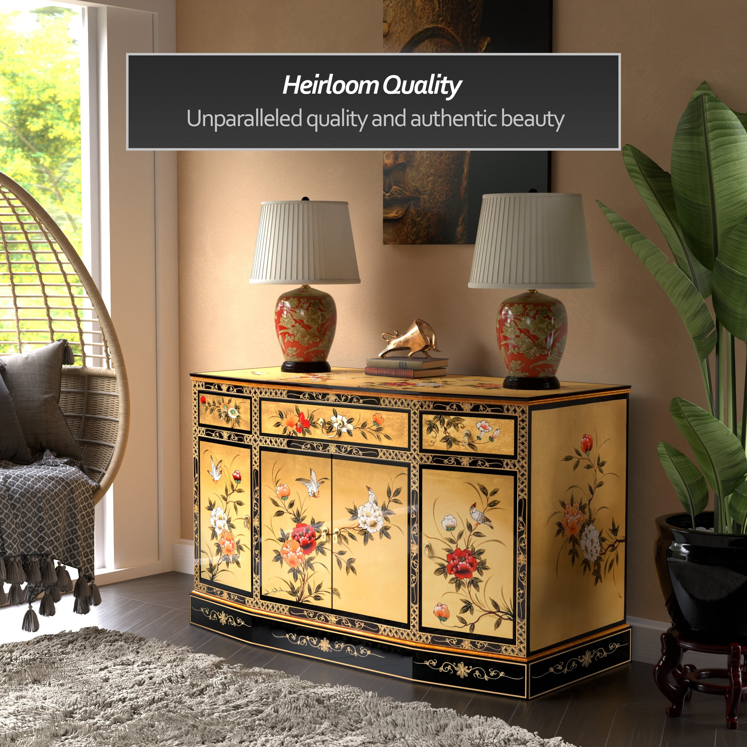 Red Lantern Black Lacquer Curved Sideboard - Landscape - Walmart.com