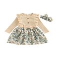 thumbnail image 1 of Robe d'Automne Douce pour Fille avec Bandeau à Nœud Manches Longues Col à Volants Imprimé Feuille Patchwork Robe Trapèze, 1 of 8
