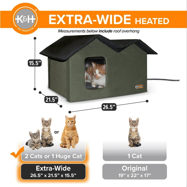 K H Pet Products Heated Olive Extra Wide Outdoor Kitty House
