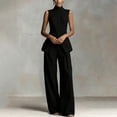 thumbnail image 6 of VBVC Women's Stand Collar Sleeveless 2 Piece Suit , Office Vacation Wide Leg Outfit For Women , Ladies' Split Hem Button Tracksuit with Pockets,Black,S-2XL, 6 of 7