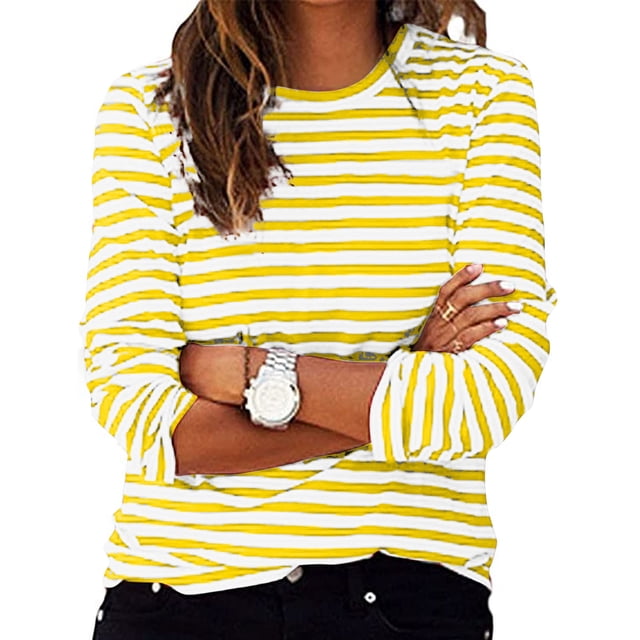 Styesk Chandails à Manches Longues pour Femmes Grande Taille Tendance Chemise Rayée Ample Col Rond Chandail Tunique Hauts Décontractés Patchwork Doux Léger Chandail