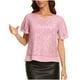 thumbnail image 3 of Craaazy Women's Sparkle Short Sleeve Top with Scallop Hem and Round Neck Gifts, 3 of 9