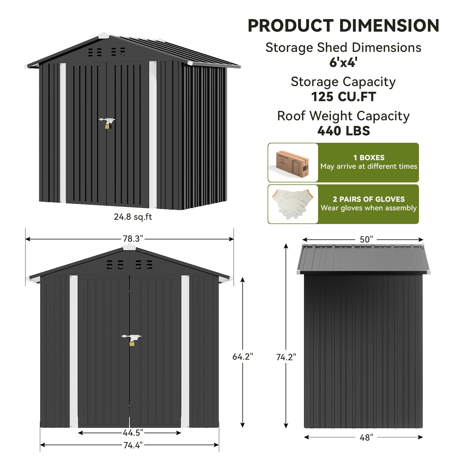 CLOUDREST PRO 6 x 4 ft. Outdoor Storage Metal Shed with Lockable Door and Air Vent,Gray