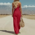 thumbnail image 4 of Linen Jumpsuit for Women Playsuits Wide Leg Dressy Pants Overall Ladies Summer Casual Dungarees Romper with Pockets Red L, 4 of 7
