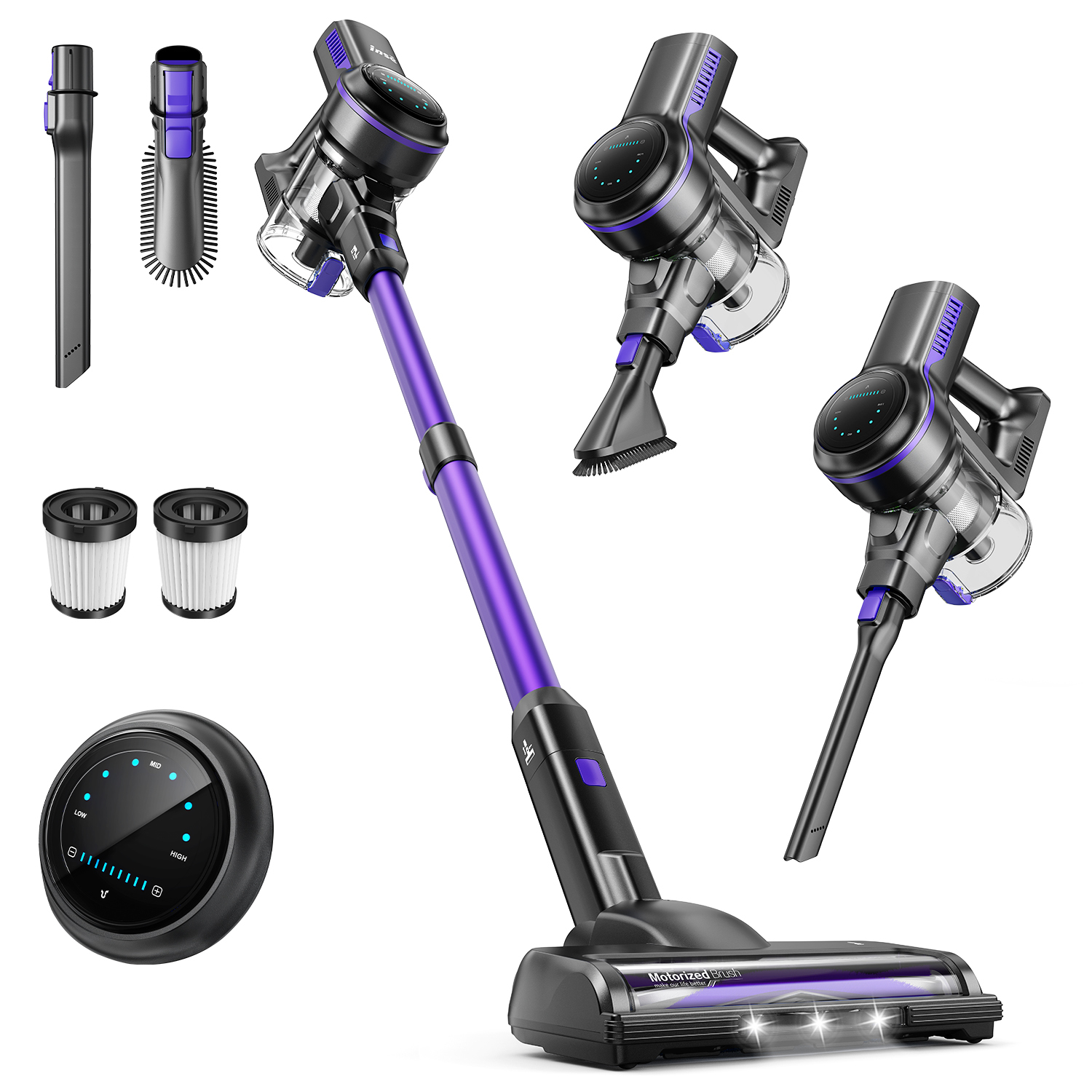 INSE 45kPa Cordless Vacuum Cleaner with Brushless Motor, 6 in 1 Stick Vacuum Lightweight for Hard Floor Carpet Pet Hair, S7P Purple