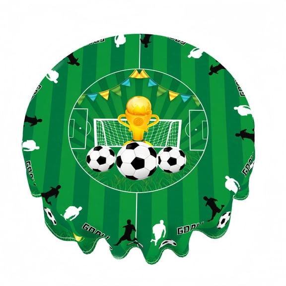 huayou Soccer Theme Round Tablecloth, Reusable Decorative Tablecloth Diameter 59.1 Inch, for Game Day Party, Picnic, Camping
