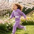 thumbnail image 4 of KEXE Girls Outfit Kids 3 Piece Layering Suit Graphic Short Hoodie Plain Inner Cami Loose Joggers（9-10 Years，Purple）, 4 of 4