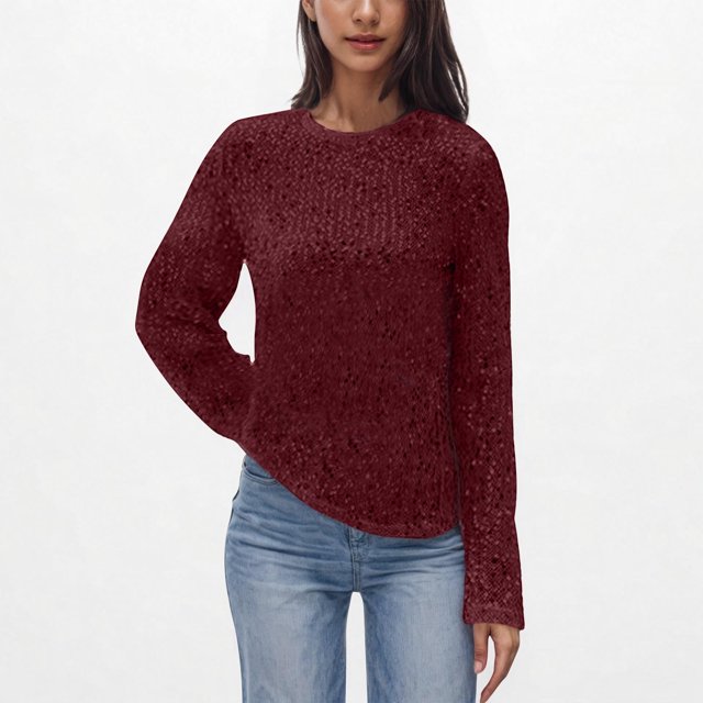 Hauts pour Femmes en Liquidation! Hauts à Manches Longues Scintillants pour Femmes, Col Rond Ample, Chandail Mignon à Sequins, Chemises Disco de Fête, Vin m