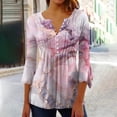 thumbnail image 1 of DPTALR Women's Casual Trumpet 3/4 Sleeve Printed Buttoned Basic Ruched Corset Tunic Tops Pleated T-shirts Blouses, 1 of 5
