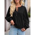 thumbnail image 6 of Women'S Button Crew Neck Sweater Fall Long Sleeve Henley Shirts Trendy Loose Knit Pullover Tops Black S, 6 of 8