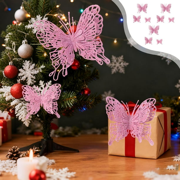 Christmas Decorations Christmas Tree Ornaments Wedding Decorations Gold Powder Butterflies 9-Piece Set Gold Powder Butterflies Photography Props