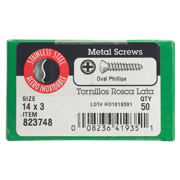 Hillman 5015110 No. 14 x 3 in. Phillips Oval Head Stainless Steel Sheet Metal Screws - Pack of 50