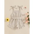 thumbnail image 3 of SUNSIOM Little Girls Summer Cami Jumpsuit Sleeveless Button Up Ruffle Trim Plaid Overalls with Belt, 3 of 6