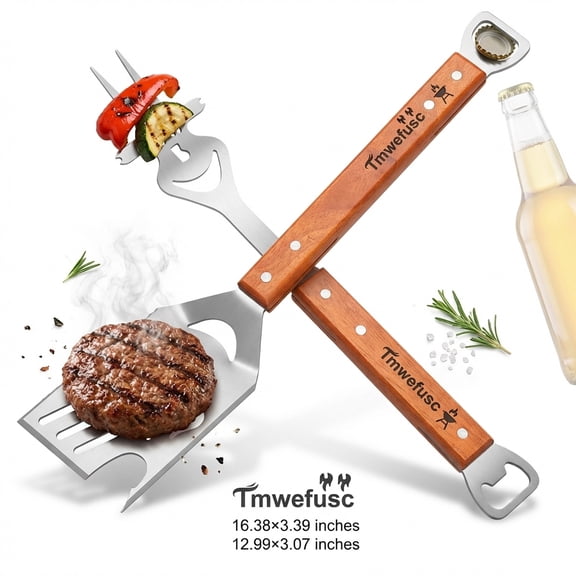 Tmwefusc 2 Pack Barbecue Utensil Multifunctional Grill Spatula Stainless Steel Multifunctional Barbecue Fork Stainless Steel  for Outdoor Cooking, Camping & Backyard BBQ