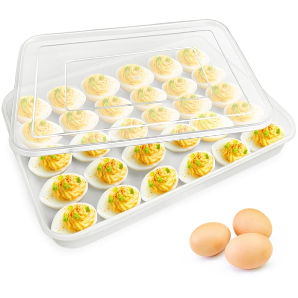 Soporte para huevos cubierto de Pascua para refrigerador, bandeja para 30 huevos rellenos con tapa, recipientes de plástico para huevos, dispensador de huevos para nevera, caja de almacenamiento para