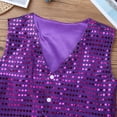thumbnail image 5 of Kaerm Boys' Girls' Sequined Stage Performance Jazz Hip-hop Dance Costumes Vest Jacket Waistcoat Purple 5-6, 5 of 7