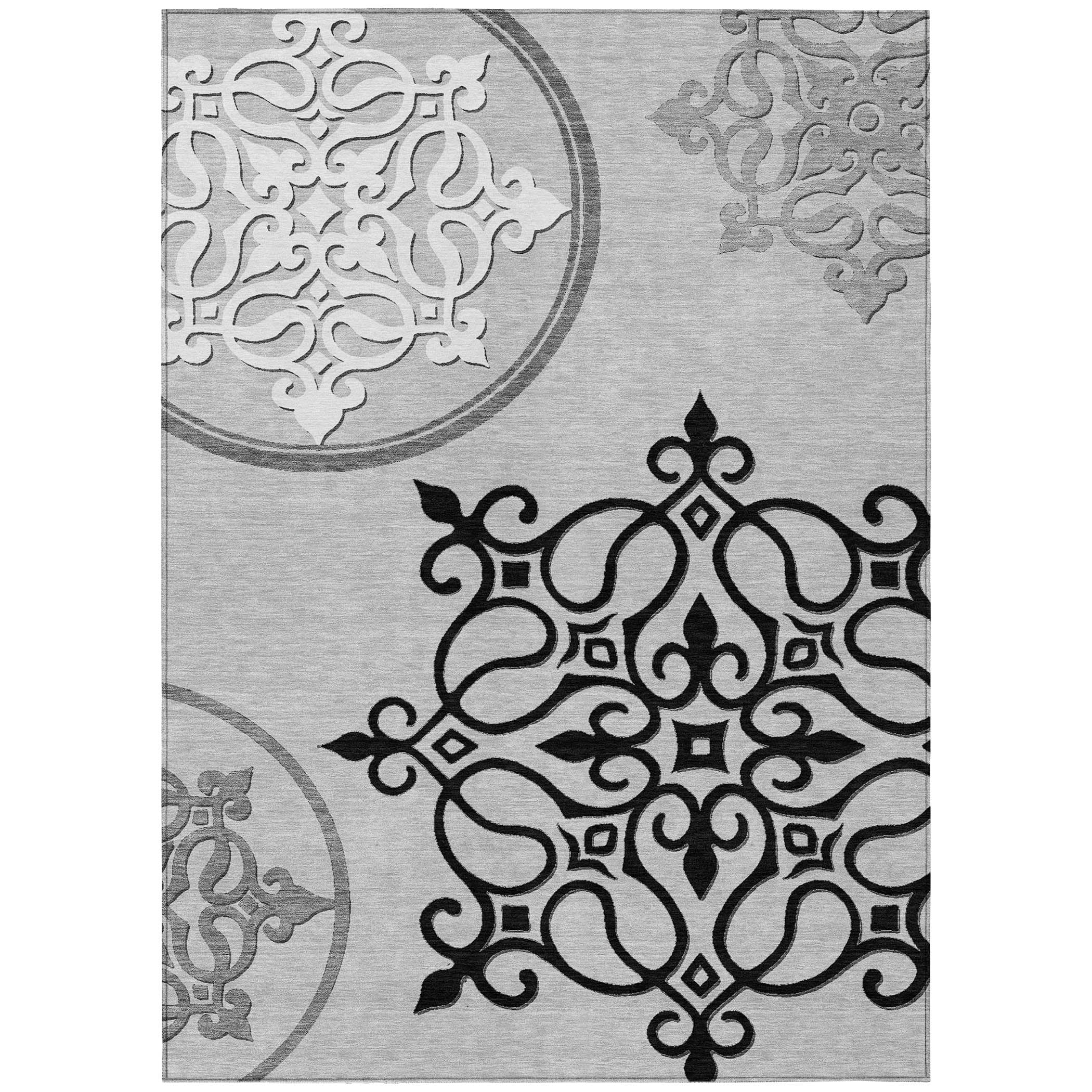 Addison Rugs Chantille Indoor/Outdoor Transitional Scrolls Gray Washable Rectangle Rug, 5' x 7'6"
