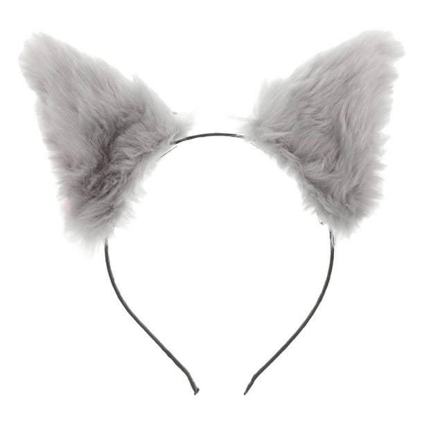 FELTECHELECTR Diadema de peluche con orejas de dibujos animados, accesorio para el cabello para mujeres y niñas, color gris