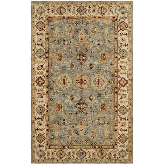 SAFAVIEH Antiquity Langston Floral Bordered Wool Area Rug, Blue/Ivory, 6' x 9'