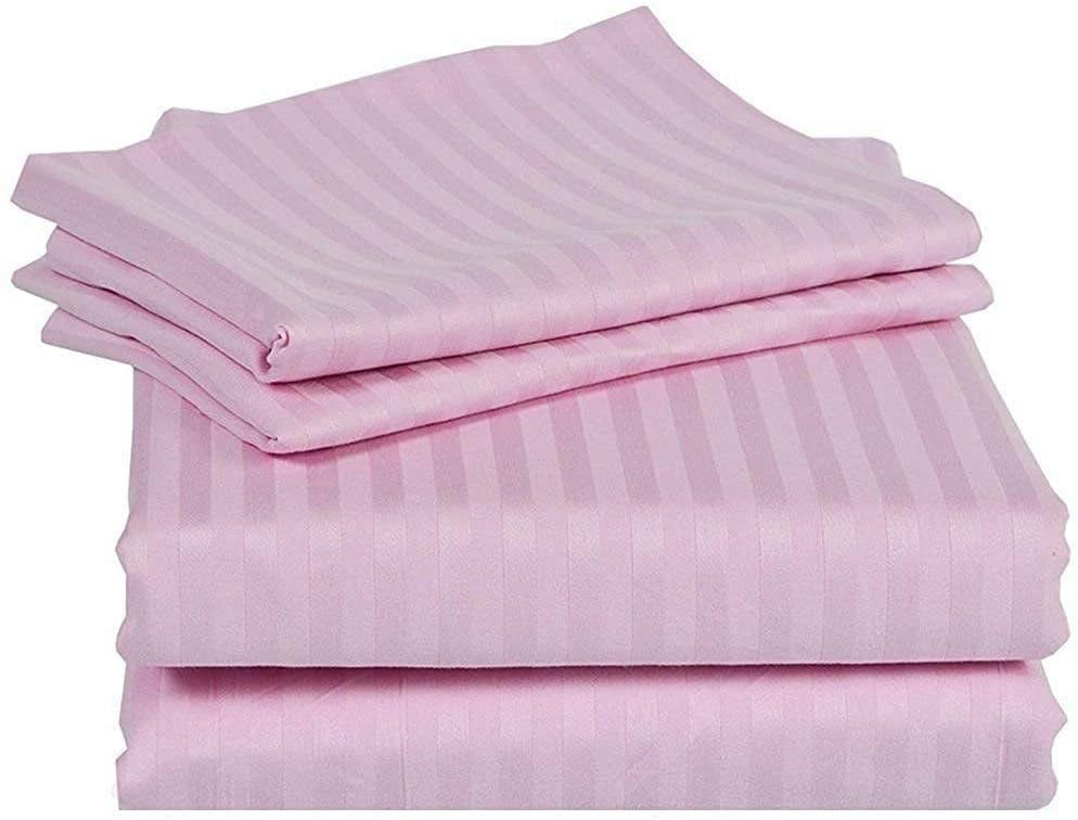 1200 Count Egyptian Cotton Extra Deep Pocket Hot Pink Striped Bed Sheet Set 