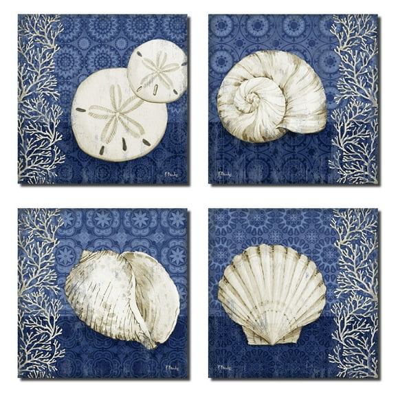 Blue and White Seashell Sand Dollar Adult Coastal Deocr; 4 - 12" x 12" Unframed Posters