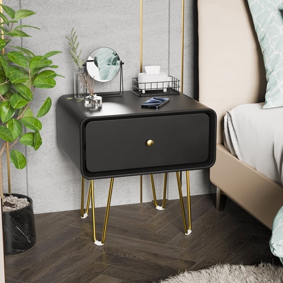 Nightstand with Drawer, Mid Century Modern Side Table Bedroom, Bedside Furniture, Night Stand, End Table - black