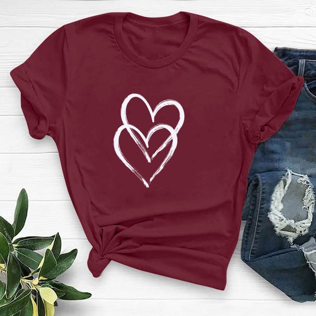 QIPOPIQ Chemises Cœur pour Femmes - T-Shirts Graphiques Mignons Amour Cadeau pour Elle Liquidation