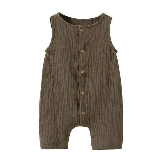 Tumotour Rompers for Toddler Outfits Soft Fashion Newborn Clothes Spring Casual Sleeveless Button Down Jumpsuits Solid Color Onesie Bodysuits for Infant Baby Boy Girl