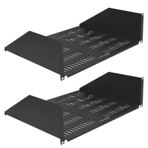 19 in. Wide 15 in. Deep Tray 50 lbs 3U Steel Rack Mount Vented Shelf, Black - Pack of 2
