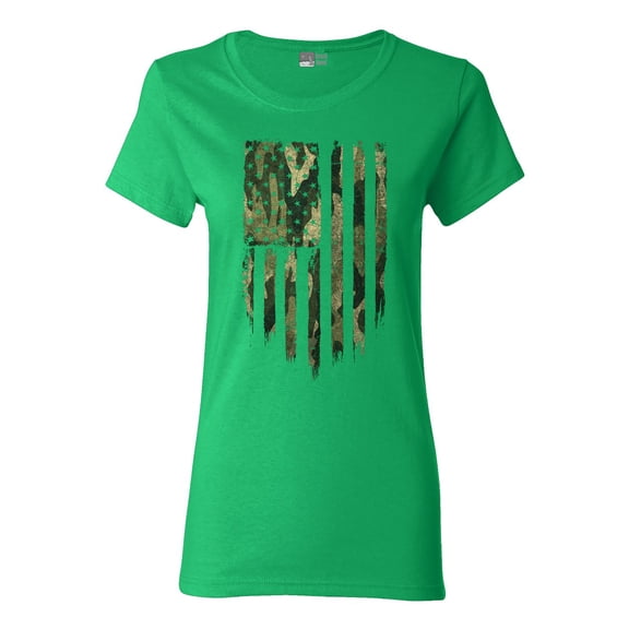 Ladies Camo Camouflage American Flag Patriotic Support DT T-Shirt Tee