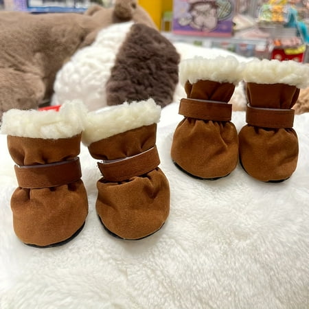 ZGAD Set of Four Anti-Slip Winter Warmth Dog Boots - Polyester Pet Shoes with Fleece Lining and Hook-and-Loop Tape Closure for Small Breeds - All-Season Paw Protection
