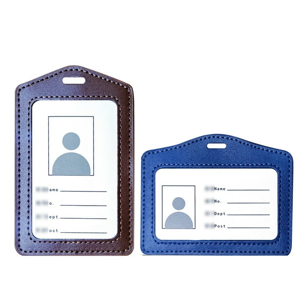 FloreceBien Pack de 2 porta credenciales de cuero, porta tarjetas de identificación verticales/transversales con ventana de identificación, estuche para tarjetas de identificación de trabajo