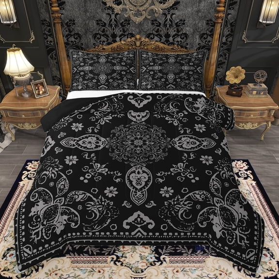 Castle Fairy Boys Girls Bohemian Damask Bedding Comforter Set 2pcs,Exotic Style Twin Comforter Sets Microfiber,Traditional Floral Flower Breathable Bedding Set,Super Cozy Room Decor,Reversible