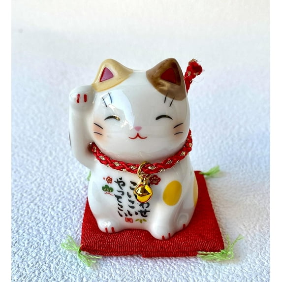 Maneki neko Japanese Lucky cat Mino Ware Mike Brown Tabby Japan import