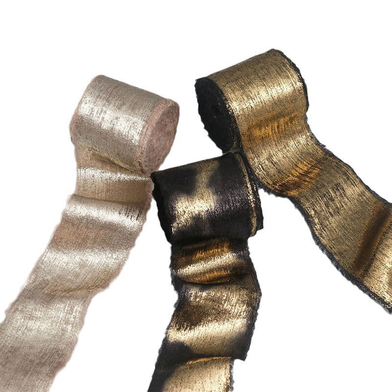 INS Torn-Edge Gold Foil Plush Silk Ribbon - Wedding Bouquet Tassel Streamer, Bow Decoration, Real Silk Fabric