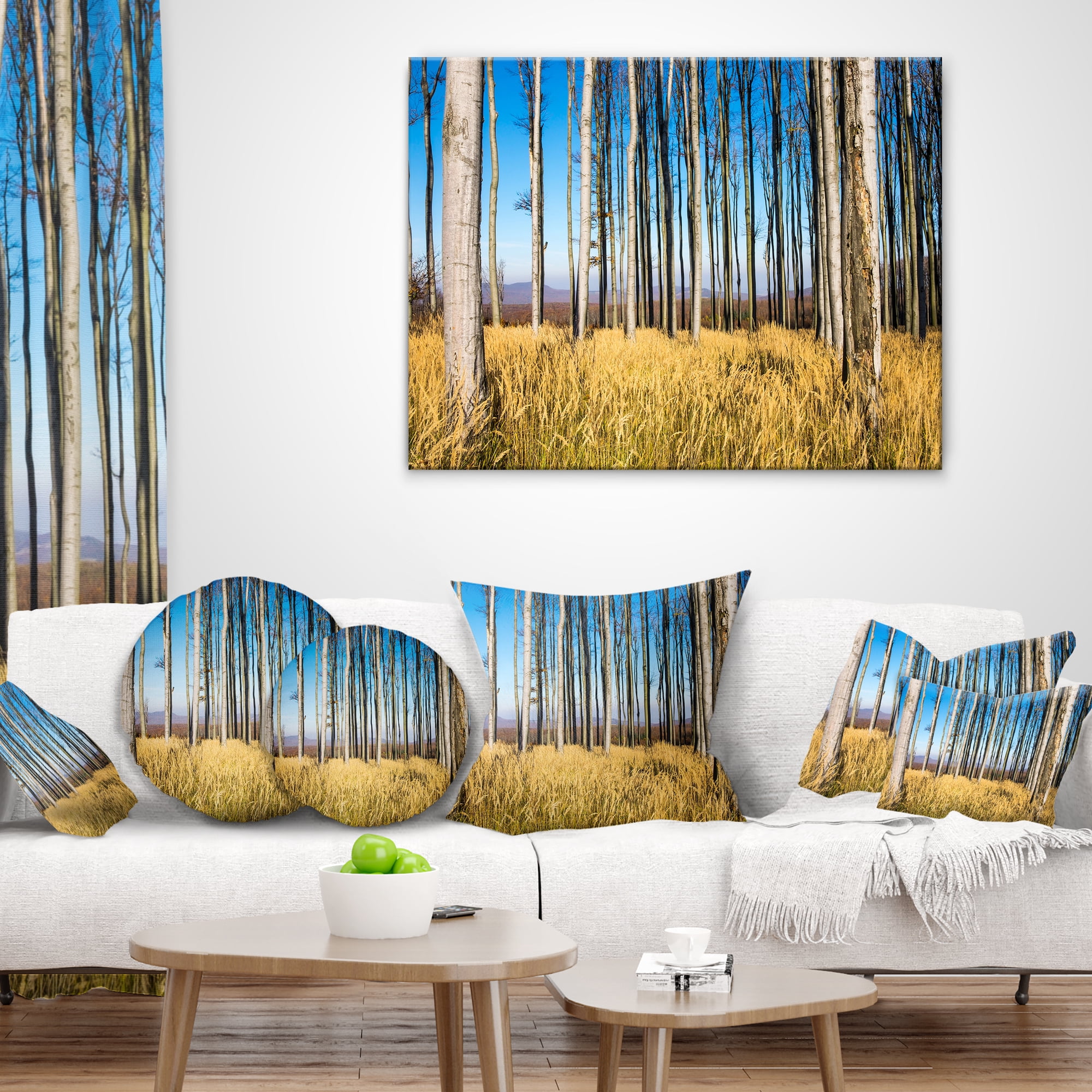 Designart Clear Sky and Bush in Thick Forest - Modern Forest Throw Pillow - 18x18