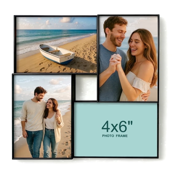 WARM&LOVE Black 4x6 Collage Picture Frame, 4-Opening Wooden Photo Frame with HD Acrylic, Minimalist Black Wall Mount & Tabletop Display for Home Decor